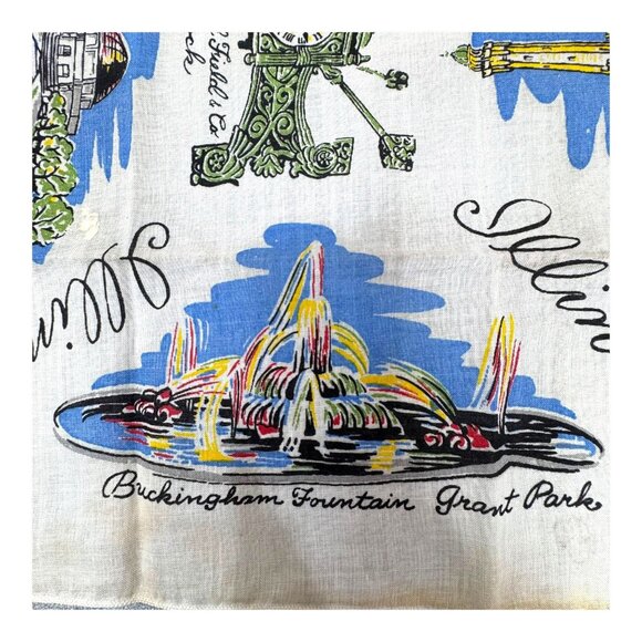 Vintage Chicago Illinois City State Landmarks RARE Souvenir Handkerchief READ - Picture 7 of 13